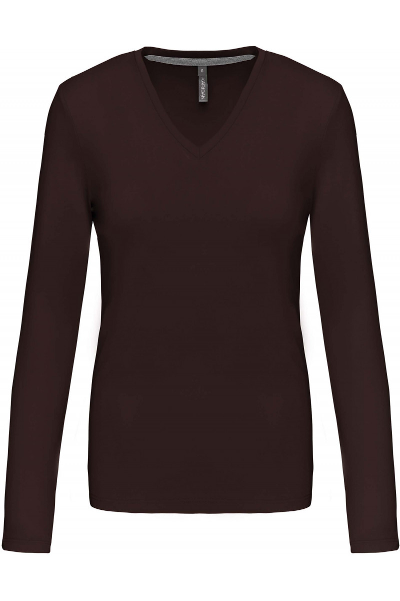T-shirt col V manches longues femme