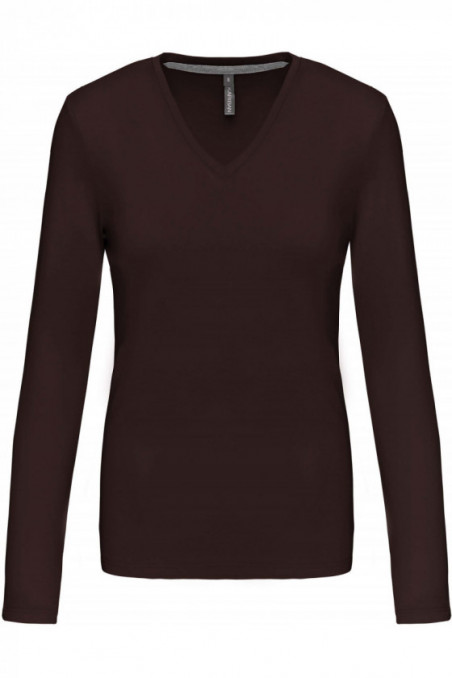 T-shirt col V manches longues femme
